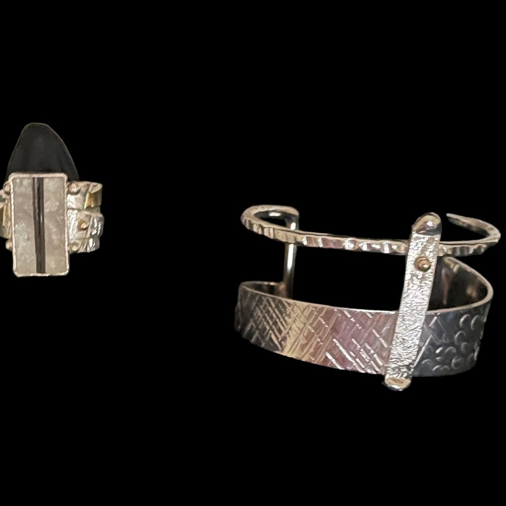 Custom design ring and cuff bracelet 14k accents